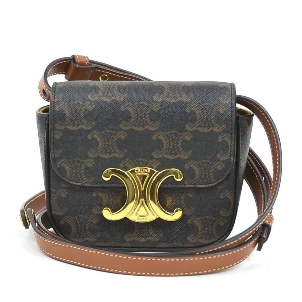 Celine Coated Bag Brown Shoulder Canvas Claude Triomphe - Picture 2 of 4